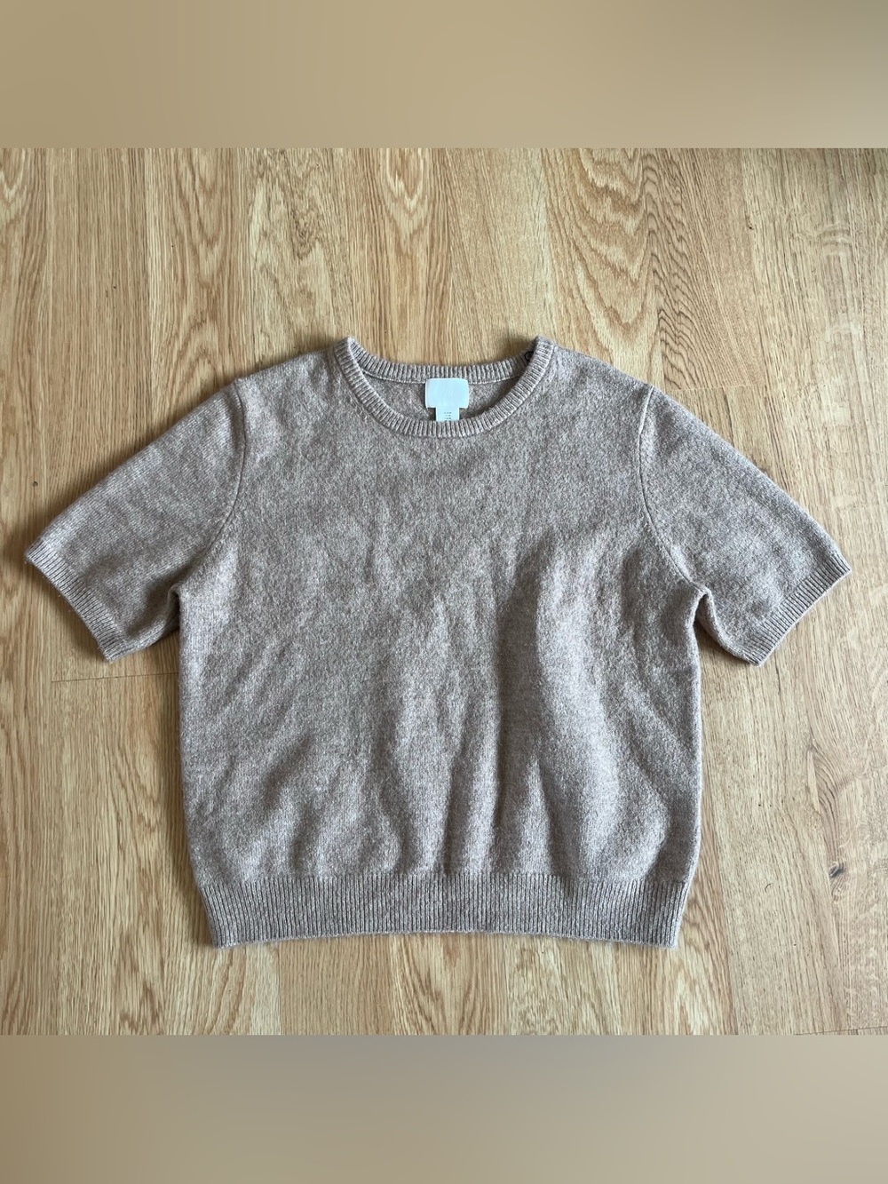 H&M Short Sleeve Knit Sweater Womens Size M Beige Marled Crewneck Top
